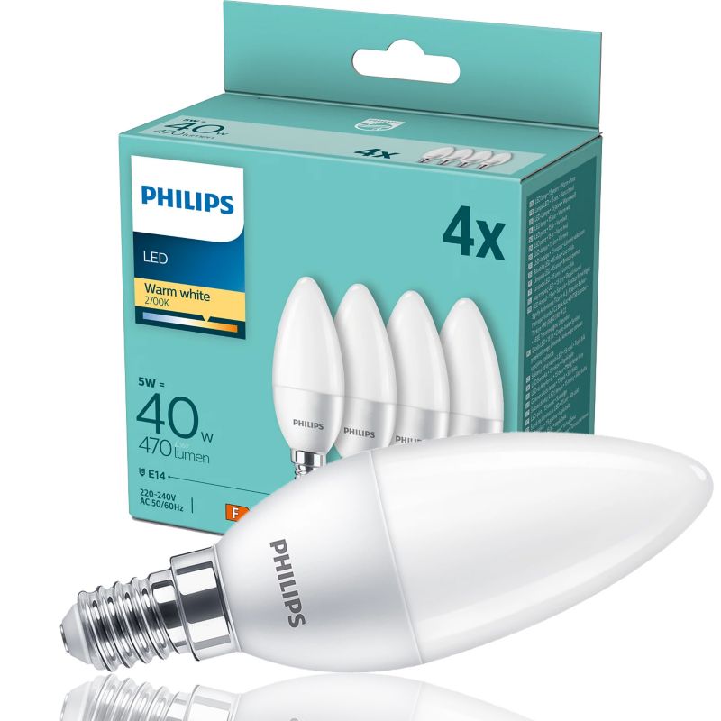Zestaw 4x żarówka LED Philips 40W B35 E14 WW FR ND 4PF/6 DISC 1op.