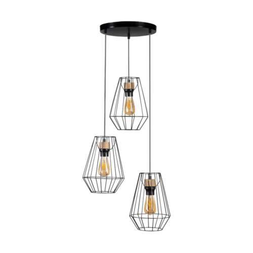 Metalowa Lampa Wisząca SPOT Light 3xE27 Max.60W Dąb Olejowany FSC w Połączeniu z Czarnymi Kloszami, 1 szt.