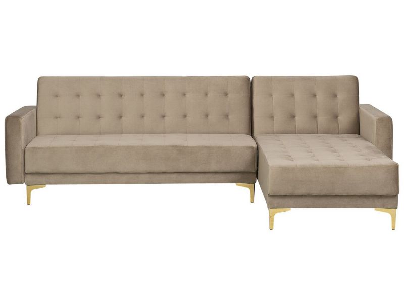 Sofa narożna Aberdeen Piaskowy Welur Lewostronny 1 szt.