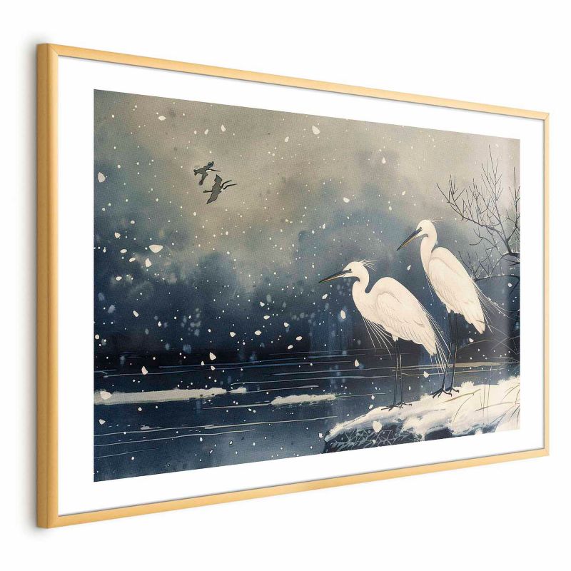 Plakat Artgeist Czaple nad stawem 90x60 cm z ramą złotą 1 szt
