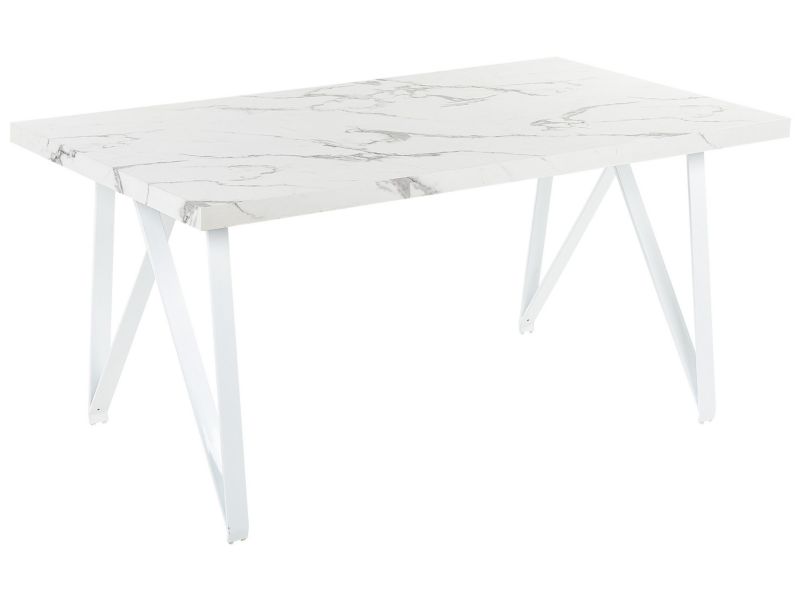 Stół do jadalni Grieger 90 cm 160 cm Efekt marmuru Biały 1 szt.