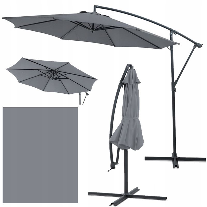 Parasol Ogrodowy Focus Garden Składany Boczny Santorini z Wysięgnikiem Szary 3m 300 1 Szt