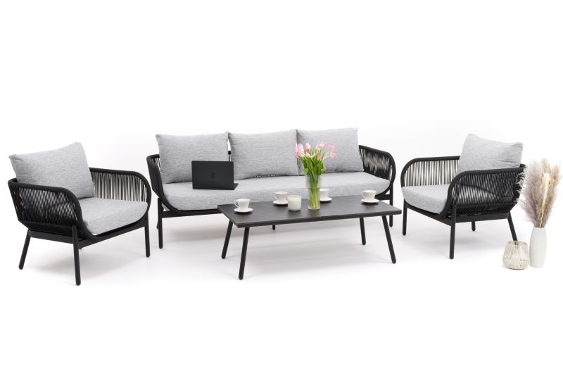 Zestaw mebli ogrodowych sofa fotel New Home BELIZE LUX szaro czarny aluminiowy z blatem z płyty HPL 1 kpl