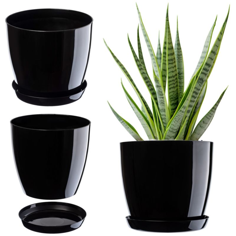Doniczka KADAX Z Podstawką Plastikowa Osłonka Donica 18cm Czarna Na Kwiaty 1szt.