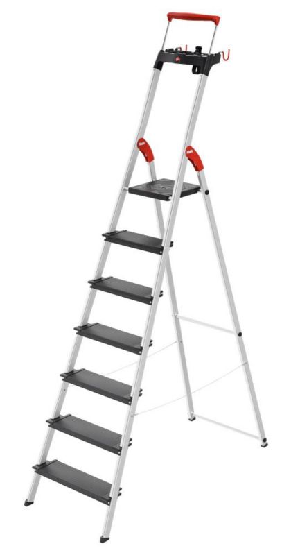 Drabina aluminiowa HAILO L100 TopLine, 7 stopniowa, szerokie stopnie, wysuwany pałąk, 1 szt.