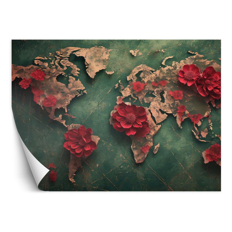 Fototapeta Feeby Mapa Świata Kwiaty Róże 350x245 1 szt