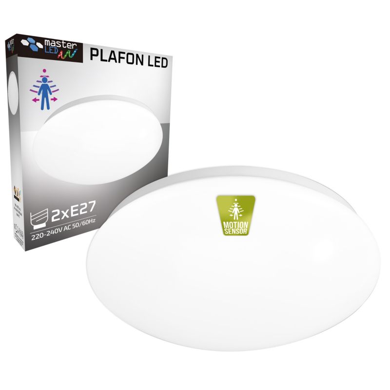 Plafon LED MasterLED LOBO 1xE27 z czujnikiem mikrofalowym Okrągły Biały 1 szt.