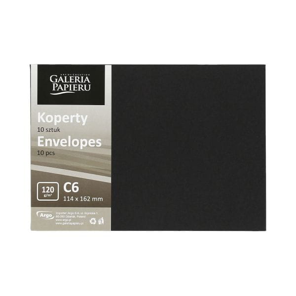 Koperta C6 Gładki czarny K., 120g/m2, op/10szt.