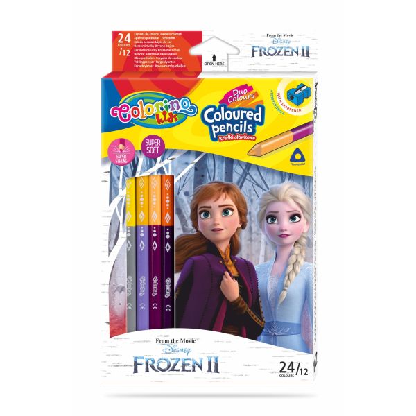 Kredki ołówkowe trójkątne dwustronne 12szt / 24 kolory Colorino Disney Frozen