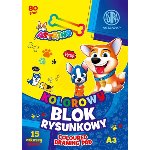 Blok kolorowy barwiony w masie ASTRAPAP A3 80g 15 ark "Astrino"