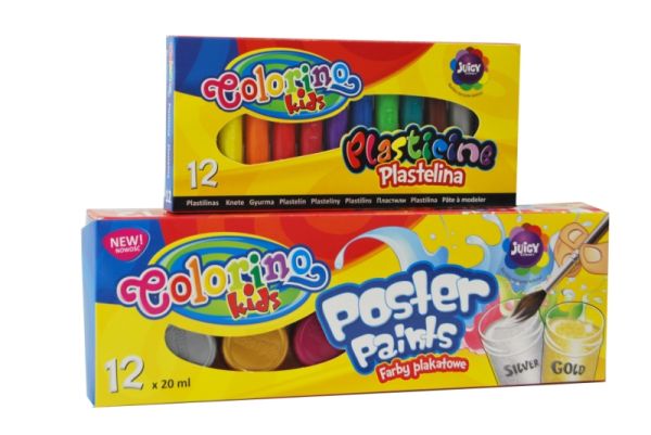 Zestaw Farby Plakatowe 20ml 12 kolorów + Plastelina 12 kolorów okrągła Gratis Colorino