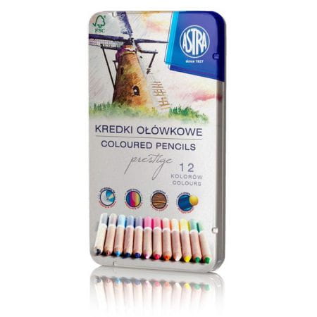 KREDKI Z DREWNA CEDROWEGO W METALOWYM PUDEŁKU - ASTRA PRESTIGE 12 KOLORÓW