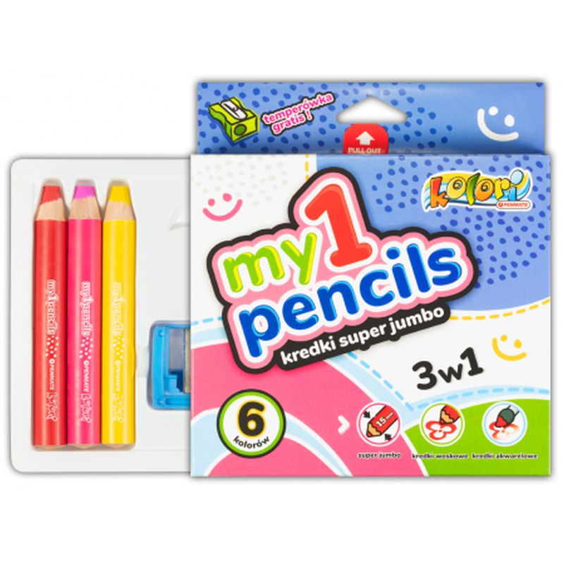 Penmate Kolori Moje Pierwsze Kredki Super Jumbo 6 kolorów + temperówka