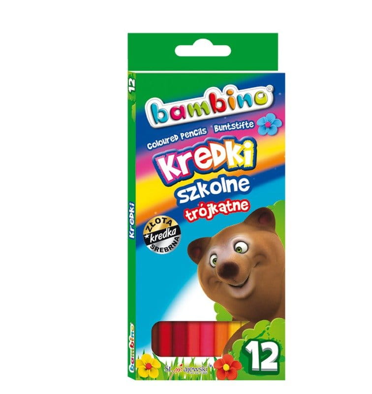 Kredki 12 kolorów w tym złota i srebrna 18 cm Bambino