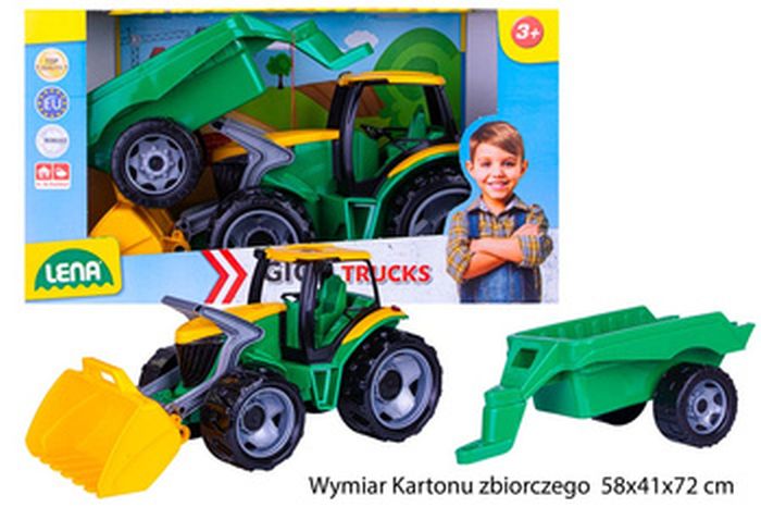 TRAKTOR SPYCH LENA Z PRZYCZEPĄ ZIELONO-ŻÓŁTY KARTON 70X28X35 CM PAK 2