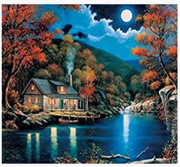 MALOWANIE PO NR. DOM NAD JEZIOREM NOCĄ PAK 15 40 x 50