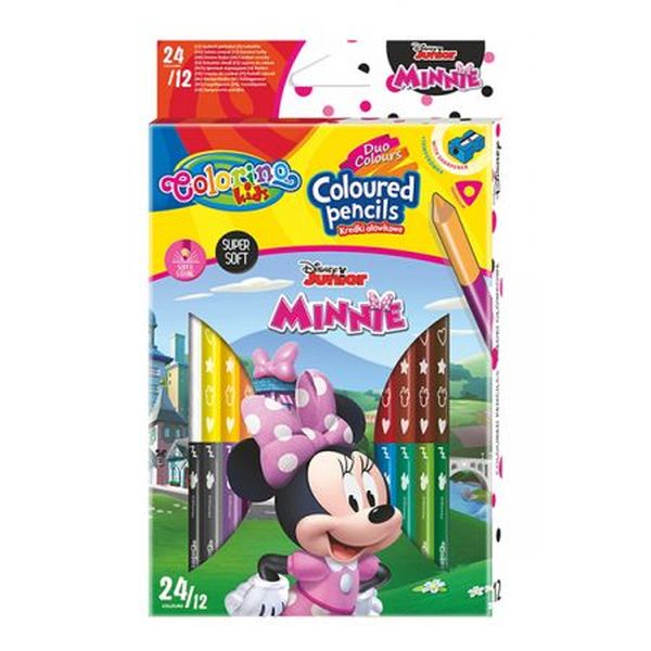 Kredki ołówkowe trójkątne dwustronne 12szt / 24 kolory Colorino Disney Minnie