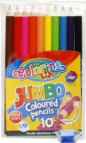 Kredki ołówkowe jumbo, okrągłe- 10 kolorów w etui z temperówką, Colorino