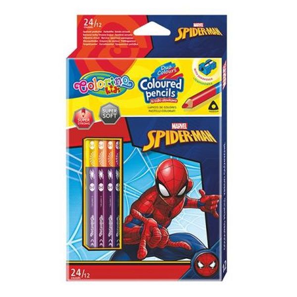 Kredki ołówkowe trójkątne dwustronne 12szt / 24 kolory Colorino Disney Spiderman