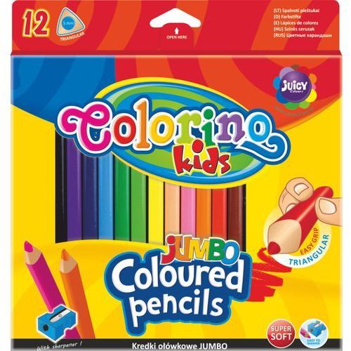 Kredki ołówkowe trójkątne jumbo 12 kol + temperówka Colorino