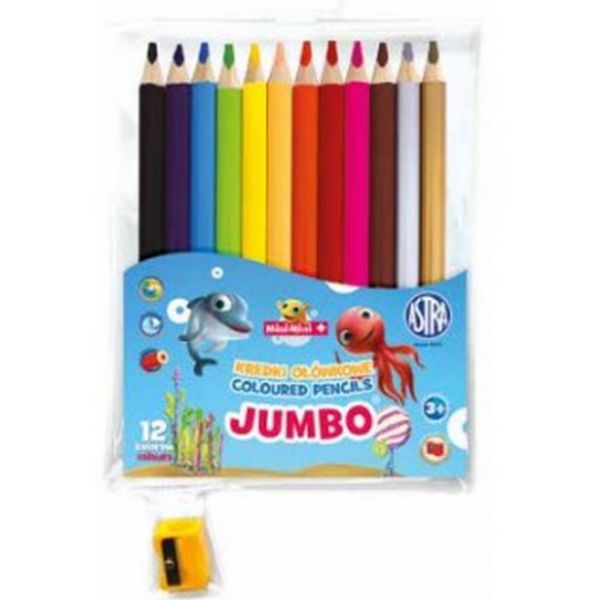 Kredki ołówkowe jumbo okrągłe 12 kolorów + temperówka - Mini Minii