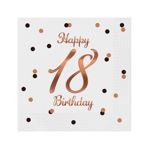 Serwetki B&C Happy 18 Birthday, białe, nadruk różowo-złoty, 33x33 cm, 20 sztuk Godan