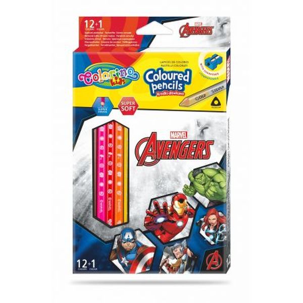 Kredki ołówkowe trójkątne 12 szt/13 kolorów Colorino Disney Avangers