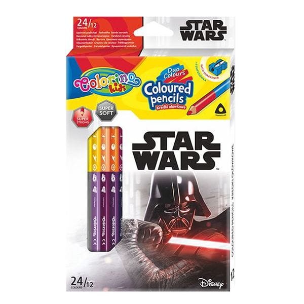 Kredki ołówkowe trójkątne dwustronne 12szt / 24 kolory Colorino Disney Star Wars