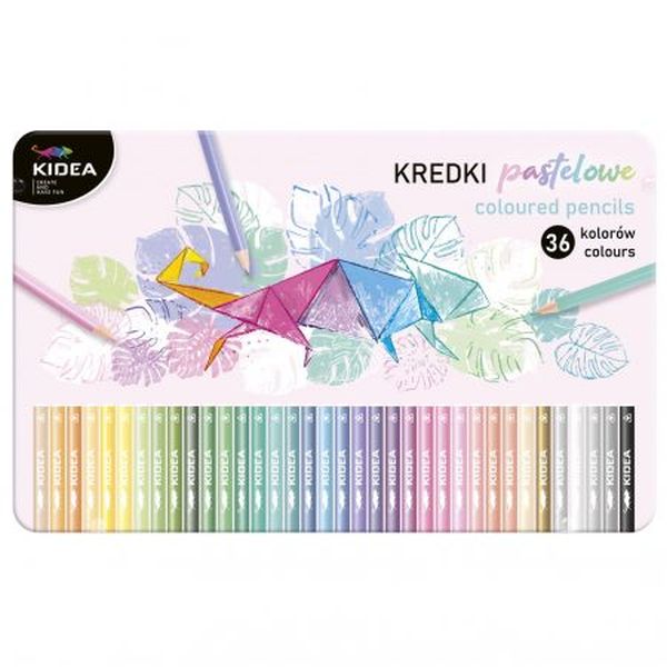 Kredki Pastelowe Trójkątne w metalowym pudełku 36 kolorów Kidea