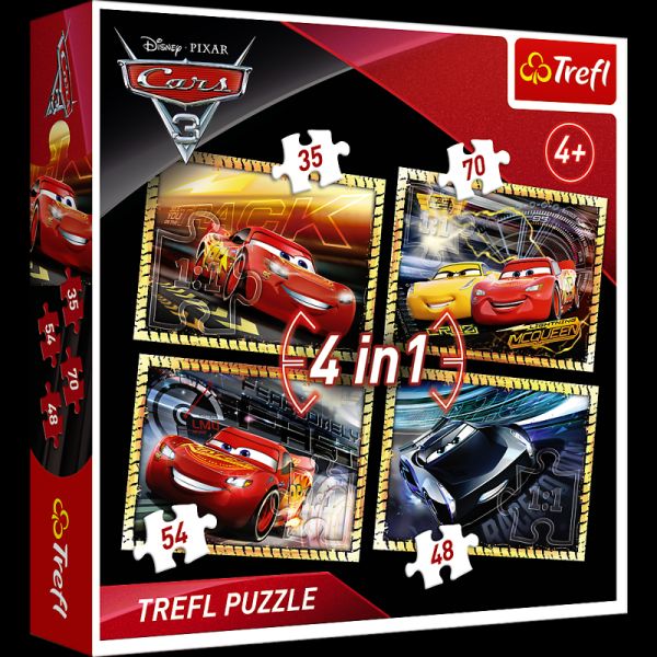Trefl: Puzzle 4w1 - Do stratu, gotowi start, Disney Cars 3