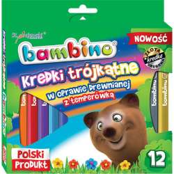 KREDKI DREWNIANE TRÓJKĄTNE+TEMPERÓWKA 12 KOLORÓW
