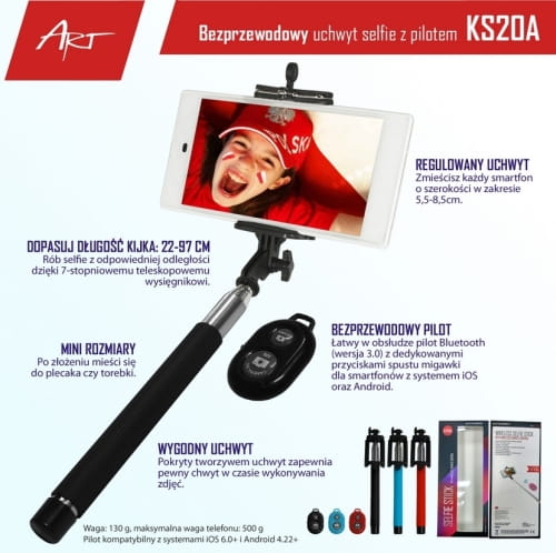 KUNGFUREN Uchwyt SELFIE KS20A bluetooth - Henryx24