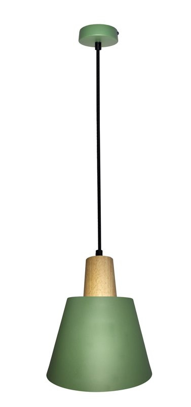 Lampa wisząca zielona metalowa + drewno Faro