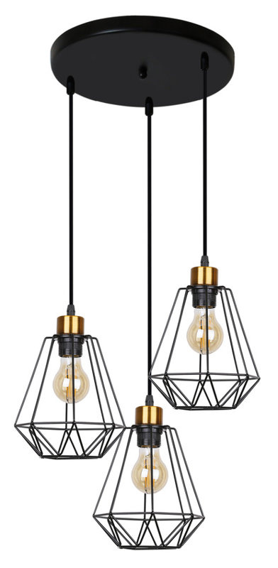Lampa wisząca talerz czarna + złoty druciana Primo