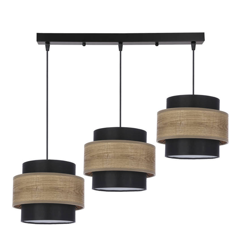 Twin lampa wisząca czarny 3x40w e27 abażur czarny+drewniany