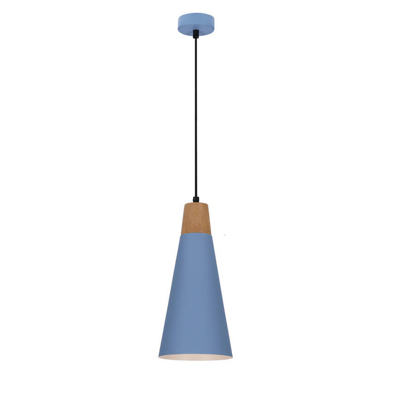 Lampa wisząca niebieska metalowa + drewno Faro