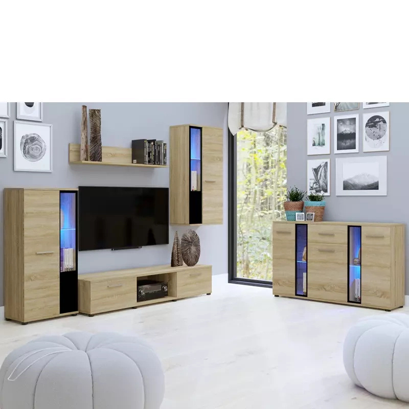 Meblościanka do salonu z komodą dąb sonoma CUBE