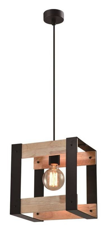 Lampa wisząca czarna metalowa + drewno 40W E27 Varna