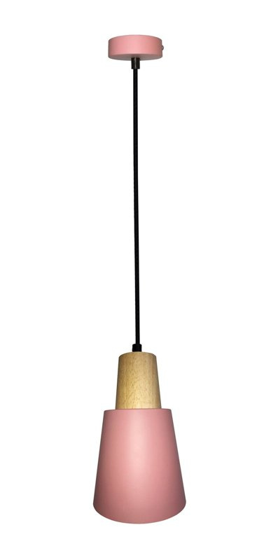 Lampa wisząca różowa metalowa + drewno Faro