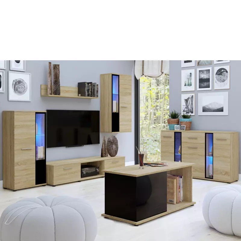 Meblościanka do salonu z komodą i ławą dąb sonoma CUBE