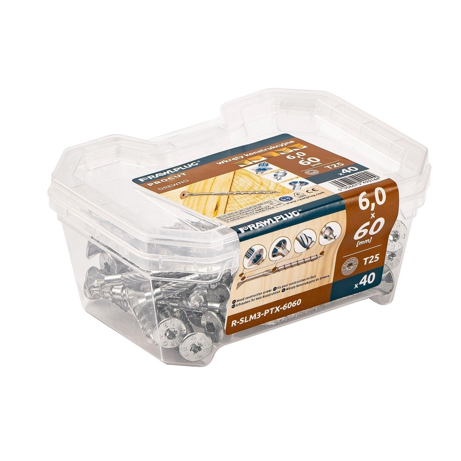 Rawlplug Wkręt PTX do drewna łeb stożek Torx 6 x 60 mm 40 szt.