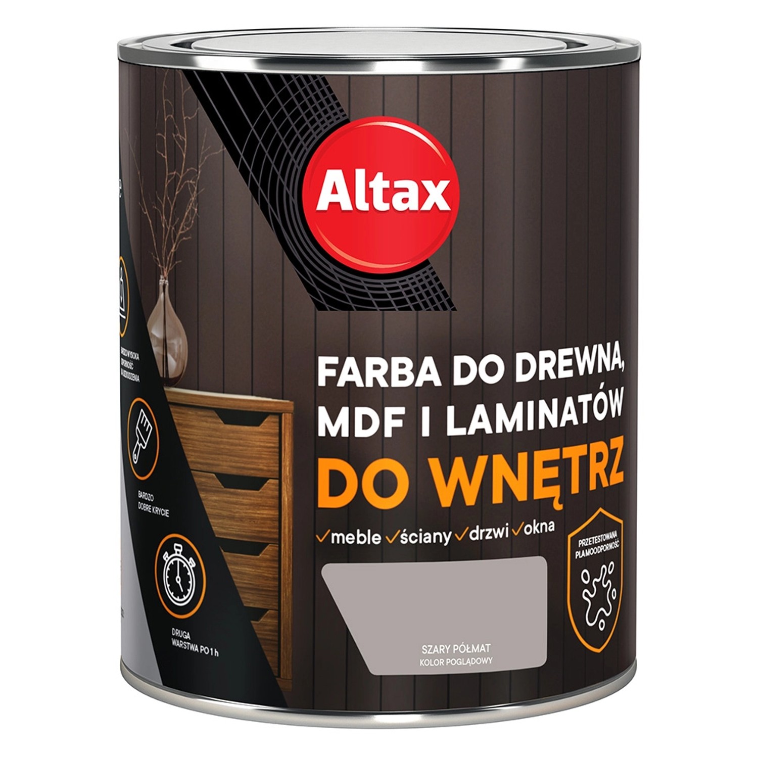 Farba do drewna ALTAX do wnętrz szary 750 ml