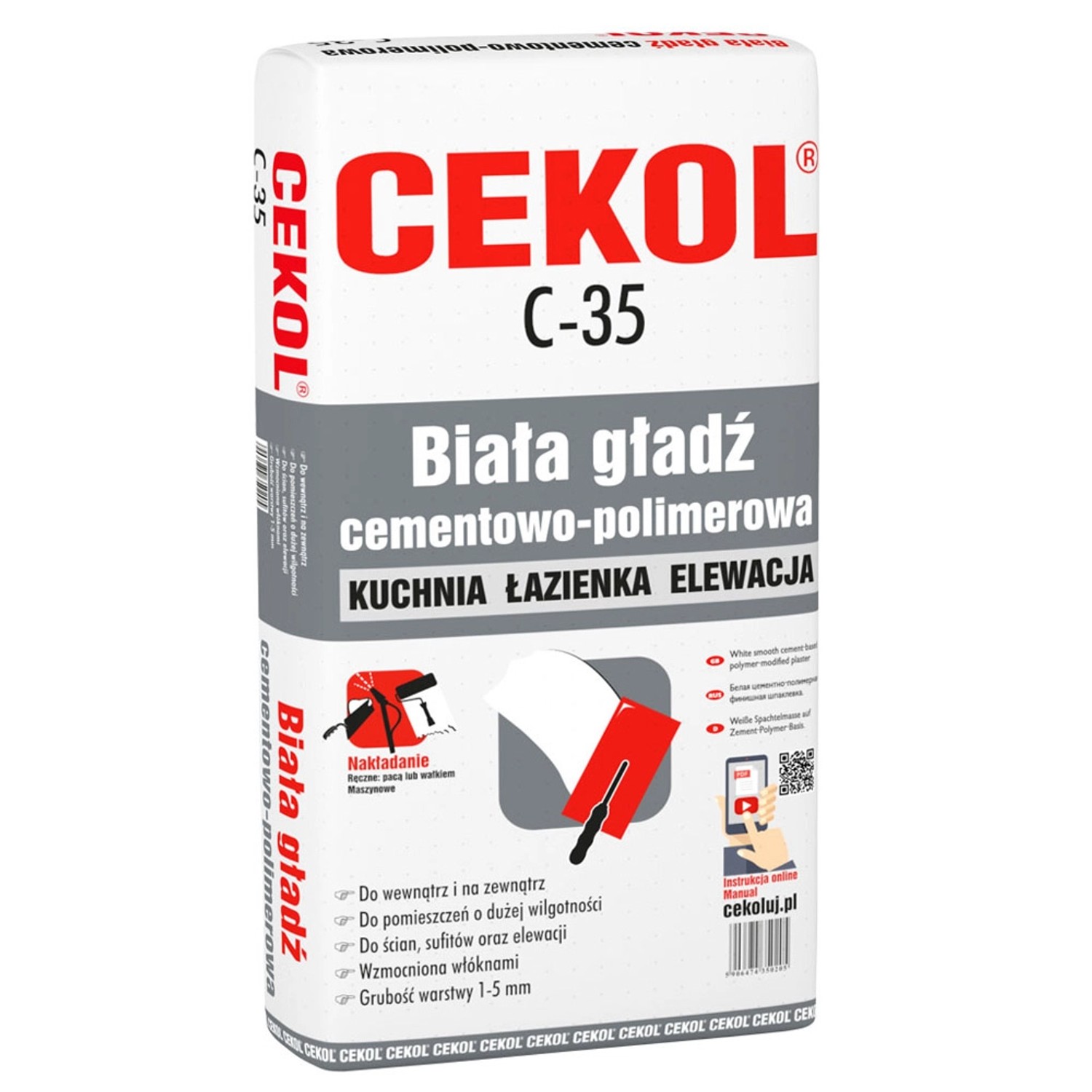 Cekol Gładź szpachlowa C-35 biała 20 kg