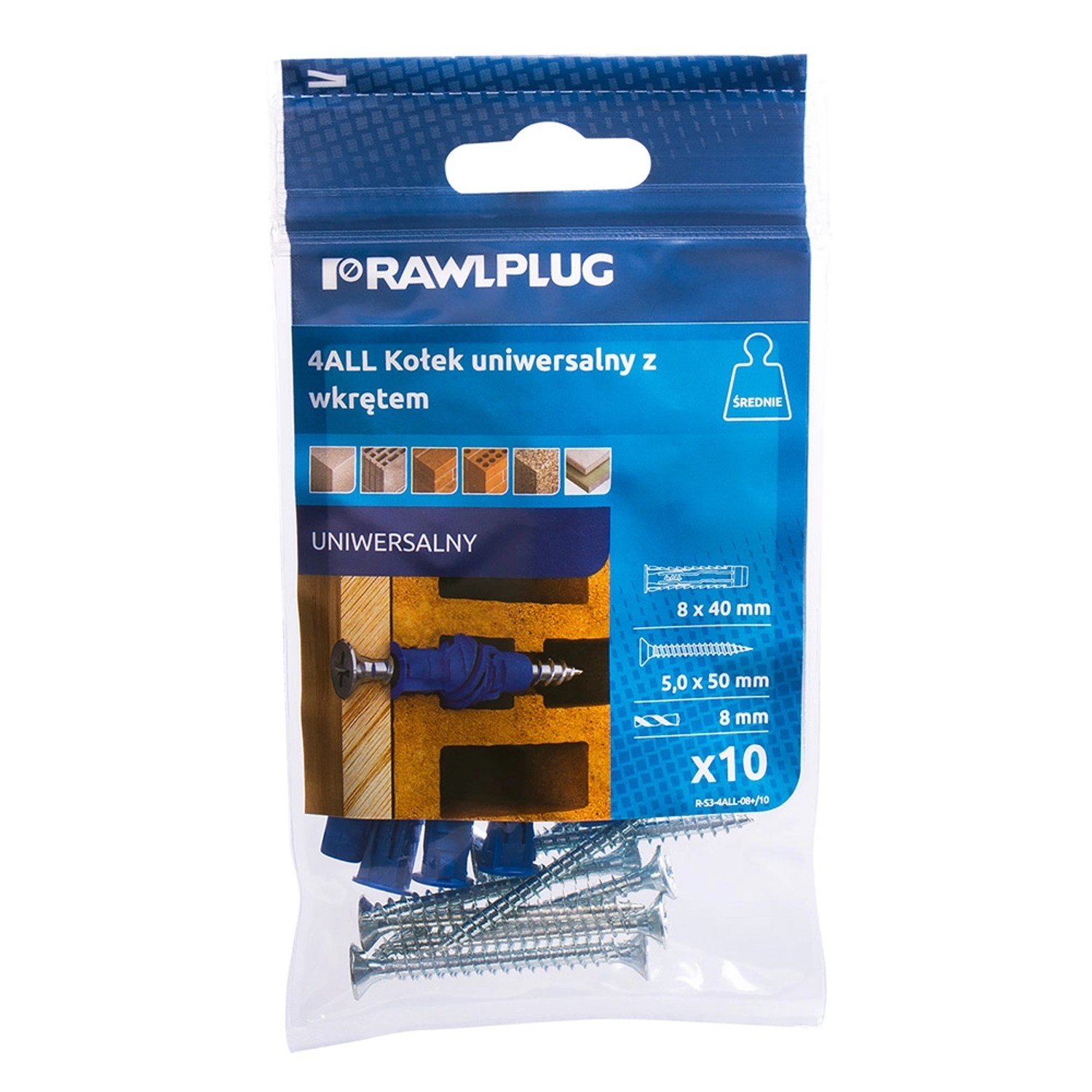 Rawlplug Kołek 4All uniwersalny 8x40mm z wkrętem 10 szt