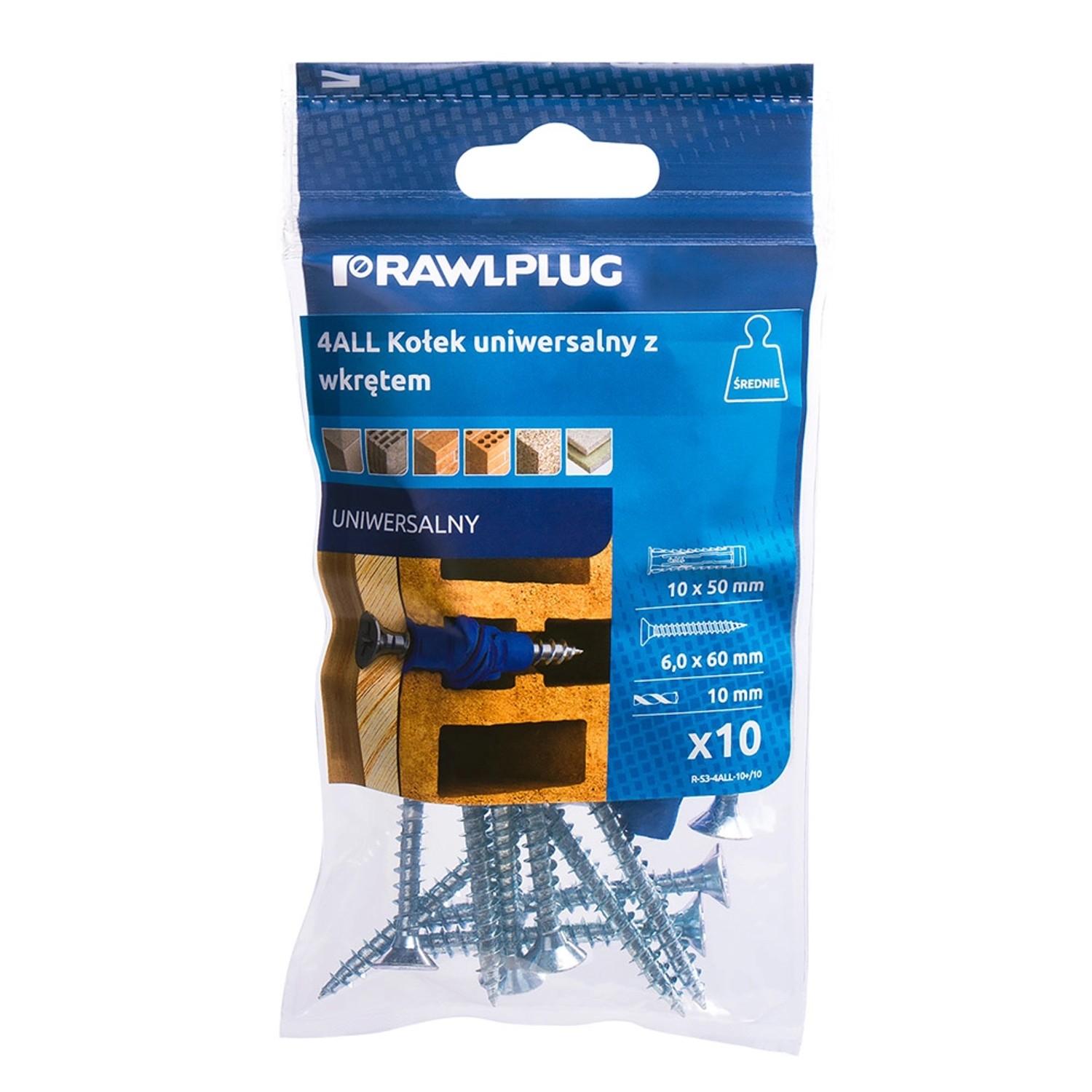 Rawlplug Kołek 4All uniwersalny 10x50mm z wkrętem 10 szt