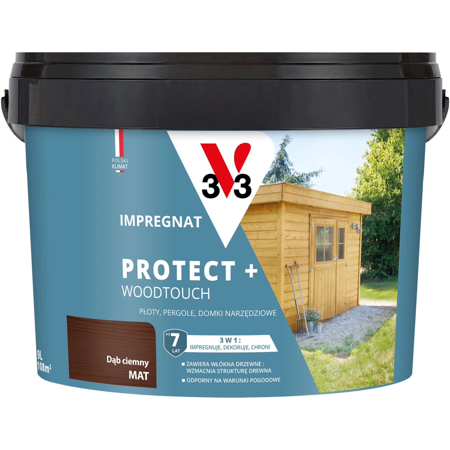 V33 Impregnat Protect+ dąb ciemny 9L