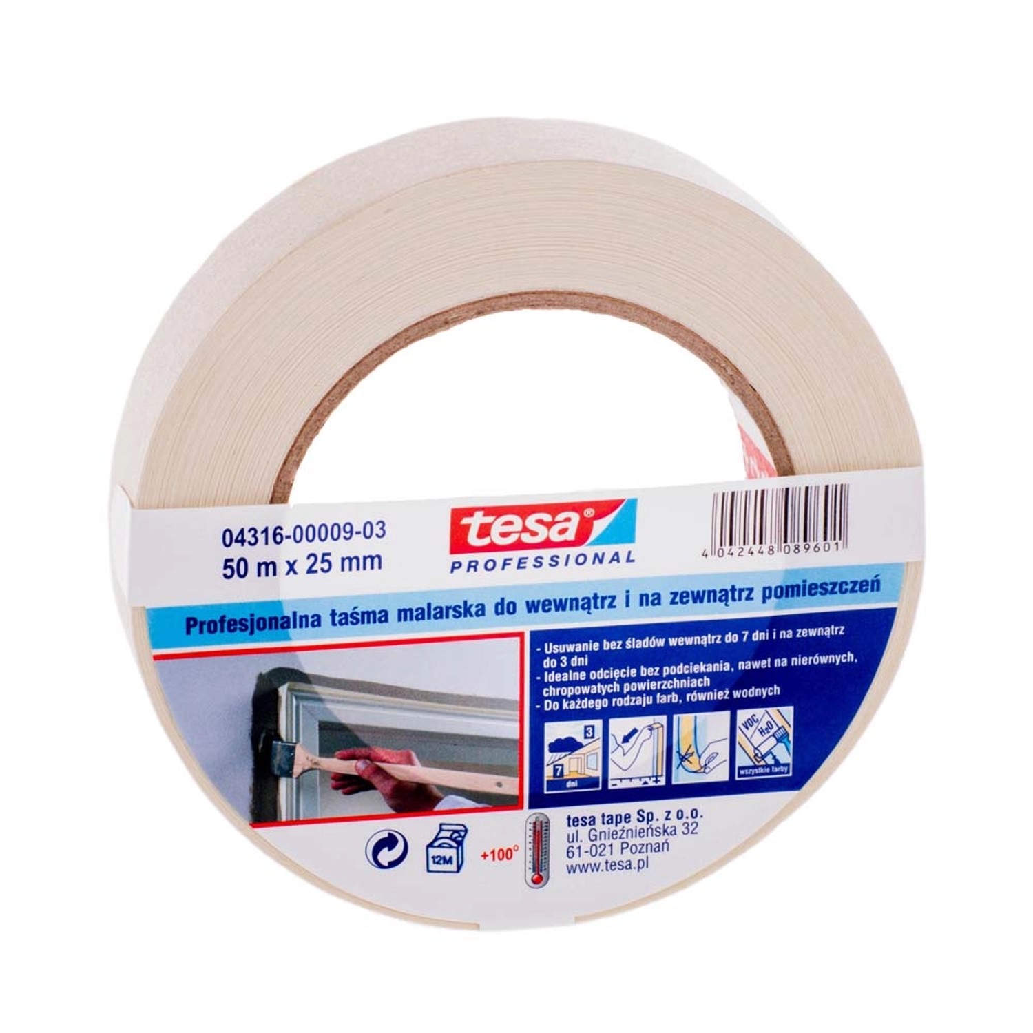 Tesa Taśma malarska profesjonalna do wewnątrz i na zewnątrz 25 mm x 50 m