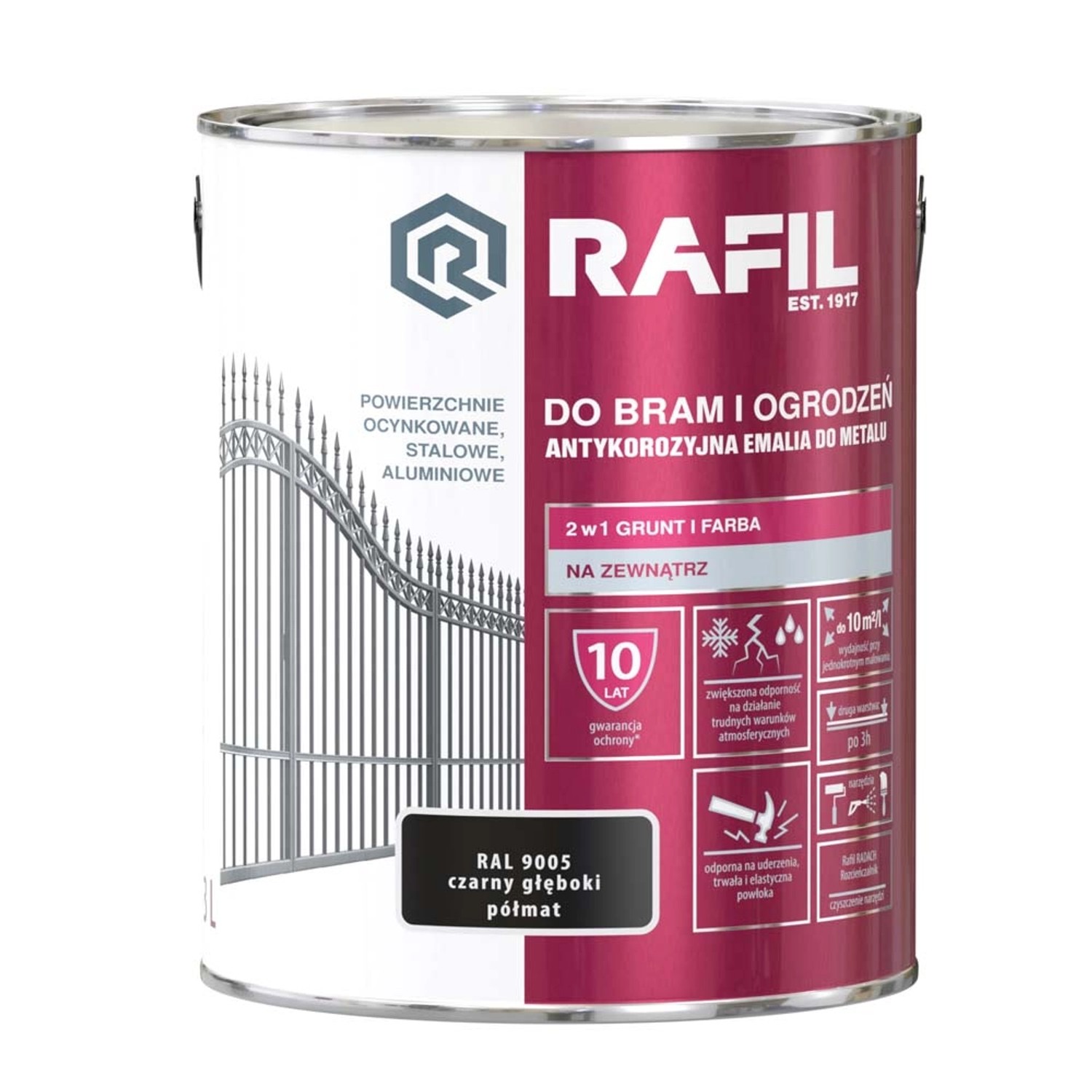 Emalia Rafil do bram i ogrodzeń czarny RAL9005 3L