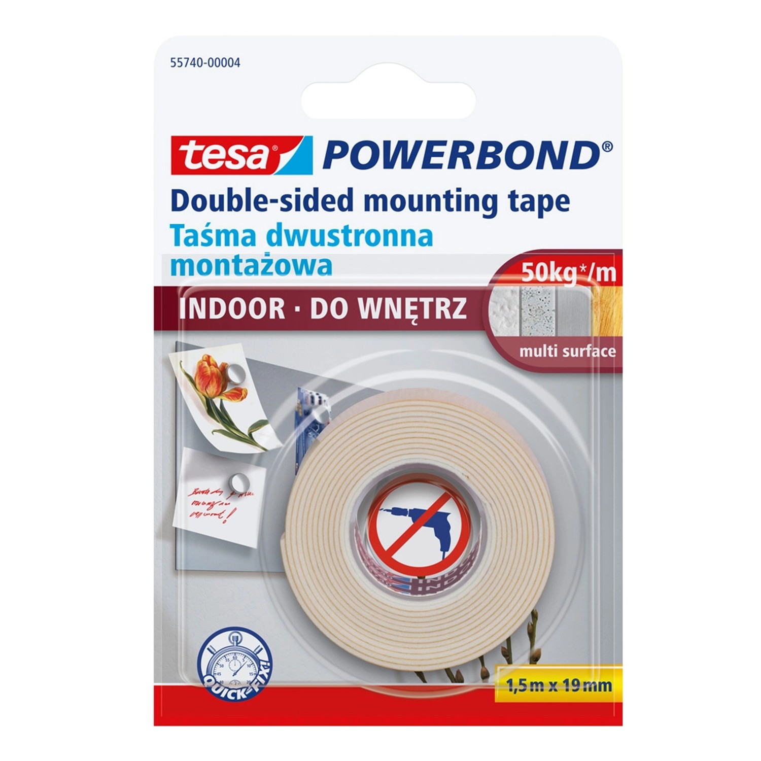 Tesa Taśma montażowa do wnętrz Powerbond 1,5 m x 19 mm