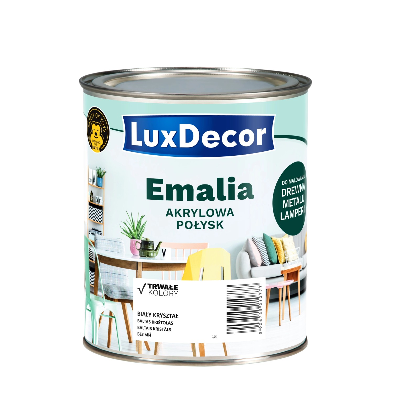 LuxDecor Emalia akrylowa do drewna i metalu połysk biały kryształ 750 ml